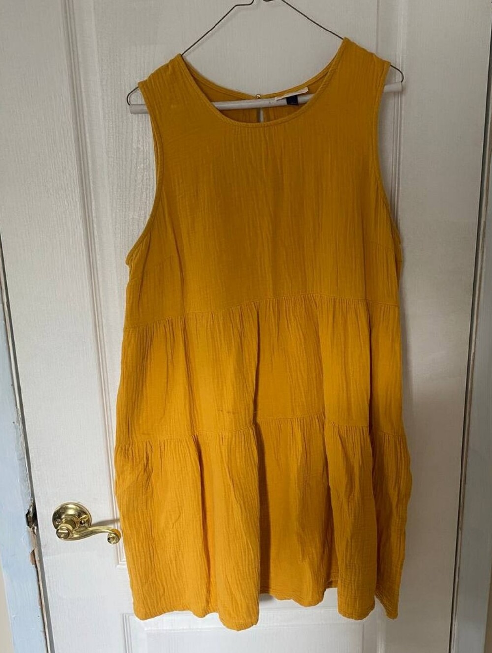 Universal Thread Mustard Yellow Tank Top Tiered Dress 100% Cotton Size XL Pocket